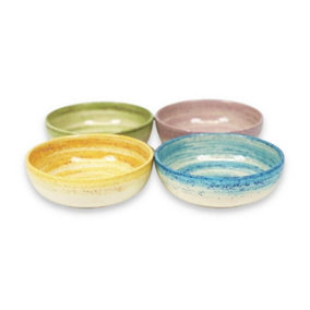 Pastel Beach Hand Painted Kitchen Dining Table Shallow Bowl Set of 4 Mixed Colours 14cm (Diam)