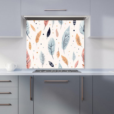 Pastel Feather Pattern Premium Glass Kitchen Splashback W600mm x H600mm