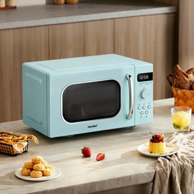 Pastel Green 20L Small Retro Microwave with 8 Preset Functions and LED Display