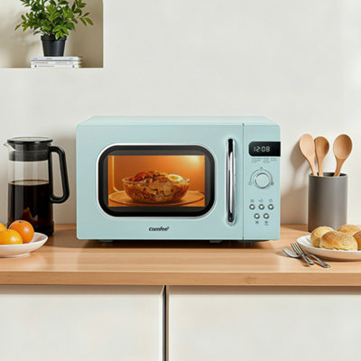Pastel Green 20L Small Retro Microwave with 8 Preset Functions and LED Display