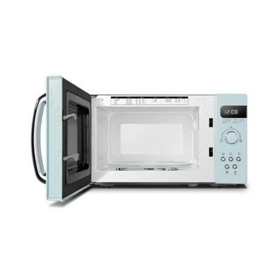 Pastel Green 20L Small Retro Microwave with 8 Preset Functions and LED Display
