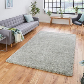Pastel Green Plain Shaggy Modern Polypropylene Rug for Living Room, Bedroom and Dining Room-120cm X 170cm