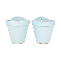Pastel Hand Dipped Blue Set of 2 Terracotta Outdoor Hanging Flower Plant Pots 21.5cm