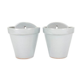 Pastel Hand Dipped Grey Set of 2 Terracotta Outdoor Hanging Flower Plant Pots 19cm