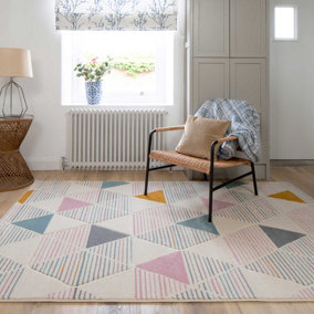 Pastel Multicolour Diamond Geometric Living Area Rug 160x230cm