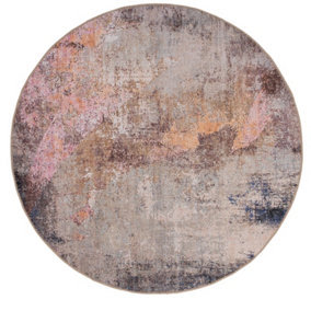 Pastel Multicolour Distressed Abstract Washable Non Slip Round Mat 180x180cm