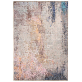 Pastel Multicolour Distressed Abstract Washable Non Slip Rug 120x170cm