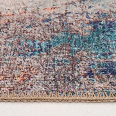PASTEL MULTICOLOUR DISTRESSED ABSTRACT WASHABLE NON SLIP RUG 120X170CM