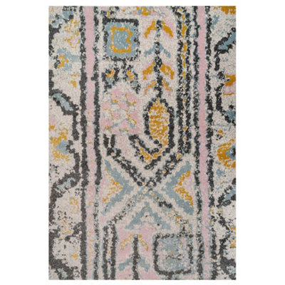 Pastel Multicolour Distressed Tribal Living Area Rug 190x280cm