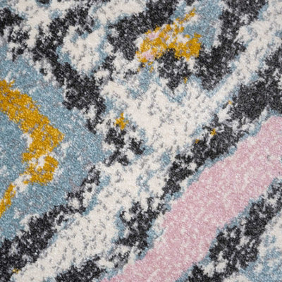 Pastel Multicolour Distressed Tribal Living Area Rug 60x110cm