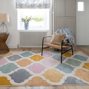 Pastel Multicolour Modern Trellis Living Area Rug 120x170cm
