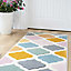 Pastel Multicolour Modern Trellis Living Area Runner Rug 60x240cm
