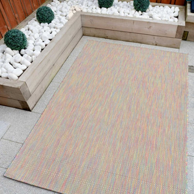 Pastel Multicolour Rainbow Durable Soft Plastic Mottled Flatweave Indoor Outdoor Area Rug 120x170cm