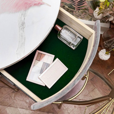 Pastel Paradise Dove Grey Velvet Dressing Table with LED Touch Sensor Mirror