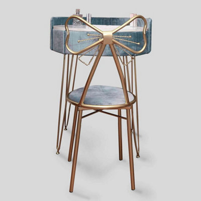 Pastel Paradise Storm Grey Velvet Dressing Table with Velvet Stool