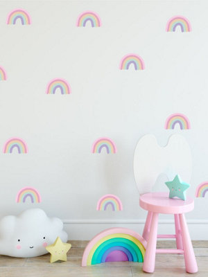 Pastel RaInbow Wall Stickers For Childrens Rooms Kids Nursery Wall Art Removable Wall Decals DIY Peel And Stick Vinyl