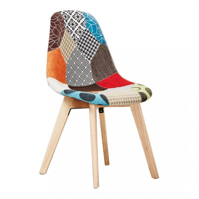 Patchwork Halo Dining Set Includes a White Dining Table & Set of 4 Multicolour Fabric Chairs