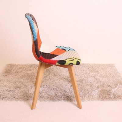 Patchwork Halo Dining Set Includes an Oak Dining Table & Set of 4 Multicolour Fabric Chairs