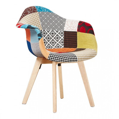 Patchwork Halo Dining Set Includes an Oak Dining Table & Set of 4 Multicolour Fabric Tub Chairs