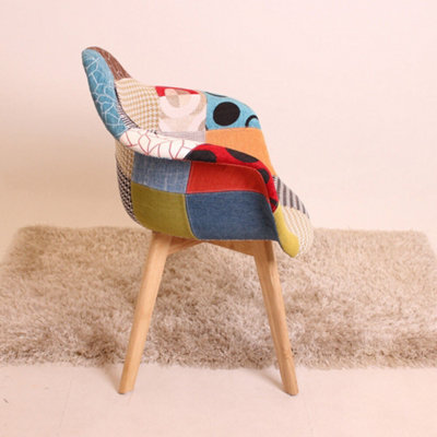 Patchwork Halo Dining Set Includes an Oak Dining Table & Set of 4 Multicolour Fabric Tub Chairs