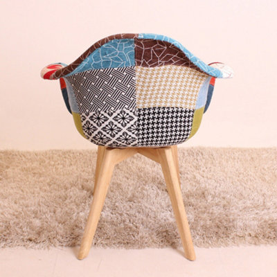 Patchwork Halo Dining Set Includes an Oak Dining Table & Set of 4 Multicolour Fabric Tub Chairs