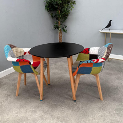 Patchwork Halo Round Dining Set with a Black Round Dining Table and Set ...
