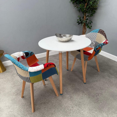 Patchwork Halo Round Dining Set with a White Round Dining Table and Set ...