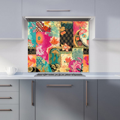 Patchwork Mixed Textiles Premium Glass Kitchen Splashback W600mm x H750mm