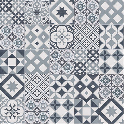 Patchwork Retro Tile Vinyl by Remland (Kensington Blue, 2m x 3m)
