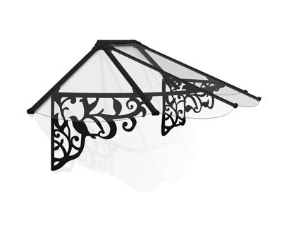 Patio Cover Lily Extendable Series Canopy Door Awning Kit 2130 Clear - Acrylic - L216 x W88 x H70 - Black