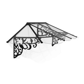 Patio Cover Lily Extendable Series Canopy Door Awning Kit 2600 Clear - Acrylic - L267.2 x W88 x H70 - Black