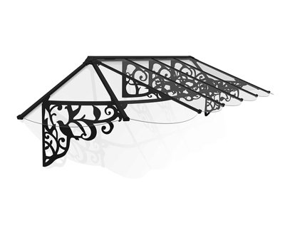 Patio Cover Lily Extendable Series Canopy Door Awning Kit 3600 Clear - Acrylic - L370.2 x W88 x H70 - Black