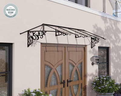 Patio Cover Lily Extendable Series Canopy Door Awning Kit 3600 Clear - Acrylic - L370.2 x W88 x H70 - Black