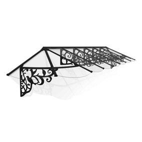 Patio Cover Lily Extendable Series Canopy Door Awning Kit 4700 Clear - Acrylic - L472.6 x W88 x H70 - Black