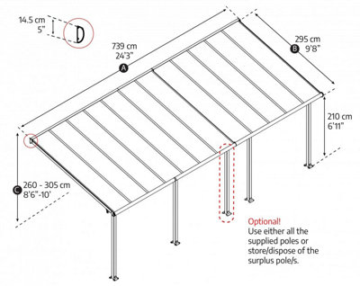 Patio Cover Olympia 3X7.30 Clear - Polycarbonate - L739 x W300 x H305 - White - 4