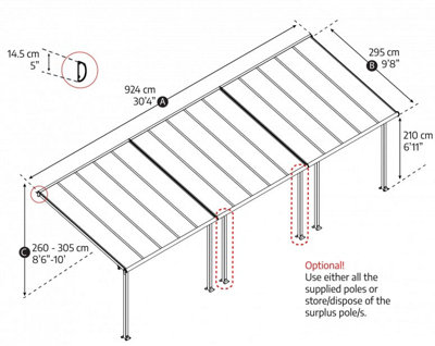 Patio Cover Olympia 3X9.15 Clear - Polycarbonate - L924 x W300 x H305 - White - 4