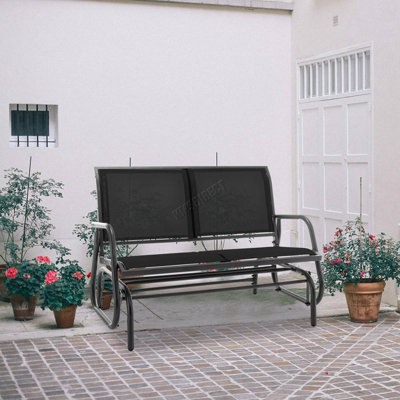 Patio Cozy Bench Steel Rocking Swing Glider Chair Garden Loveseat 2-Seater Black