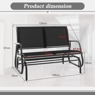 Patio Cozy Bench Steel Rocking Swing Glider Chair Garden Loveseat 2-Seater Black