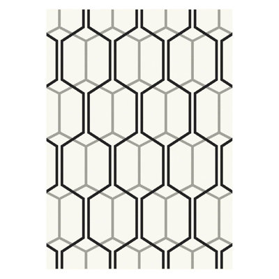 Patio Geometric PAT08 Hexagon Indoor Outdoor Rugs in Ivory White ...
