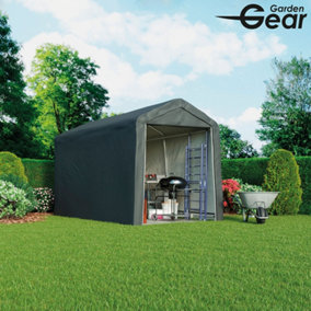 Patio Portable Shed/Garage for Storage, Heavy Duty Galvanised Steel Frame, Waterproof Polyethylene Cover with Apex Roof (8 x 12ft)