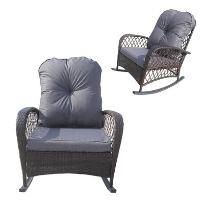 Patio Rattan Rocking Chair, Relaxer Wicker Rocker Armchair with Soft ...