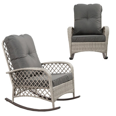 Patio Rattan Rocking Chair, Relaxer Wicker Rocker Armchair with Soft