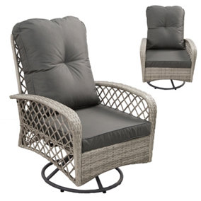 Patio Rattan Swivel Chair, 360 Degrees Swivel Lounge Armchair with Soft Cushion, Weatherproof PE Ratta - Gray