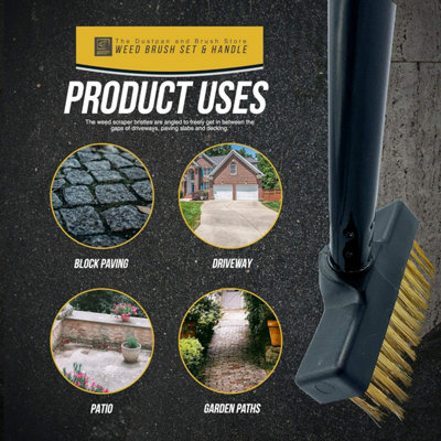 3 In 1 Telescopic Weed Remover Brush Wire Head Paving Decking Clean Scrub Moss Weed Remover Tool Wire Brush Scraper Set With Metal Broom & Weed Removal Head Green