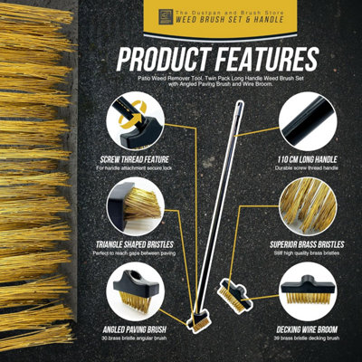 3 In 1 Telescopic Weed Remover Brush Wire Head Paving Decking Clean Scrub Moss Weed Remover Tool Wire Brush Scraper Set With Metal Broom & Weed Removal Head Green