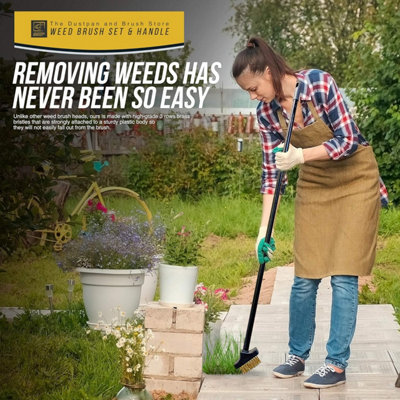 3 In 1 Telescopic Weed Remover Brush Wire Head Paving Decking Clean Scrub Moss Weed Remover Tool Wire Brush Scraper Set With Metal Broom & Weed Removal Head Green