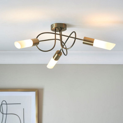 Patras Antique Brass 3 Light Semi Flush Ceiling Light