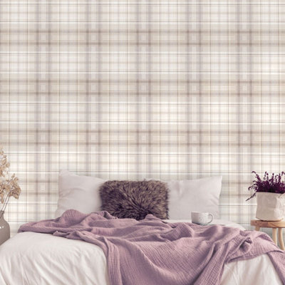 Patterdale Taupe Tartan Check Wallpaper Holden 90830