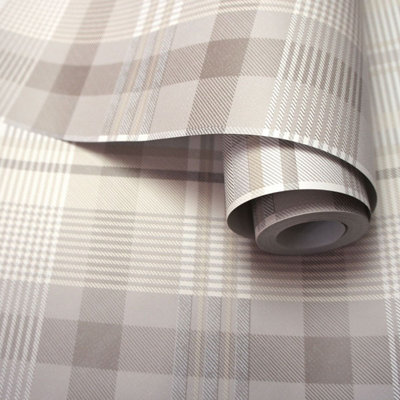 Patterdale Taupe Tartan Check Wallpaper Holden 90830