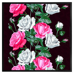 Pattern of pink and white flowers (Picutre Frame) / 16x16" / Black